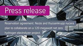 <b>蒂森克虏</b>伯新纪元thyssenkrupp nucera和Neste在芬兰炼油厂推出120MW电解槽项目