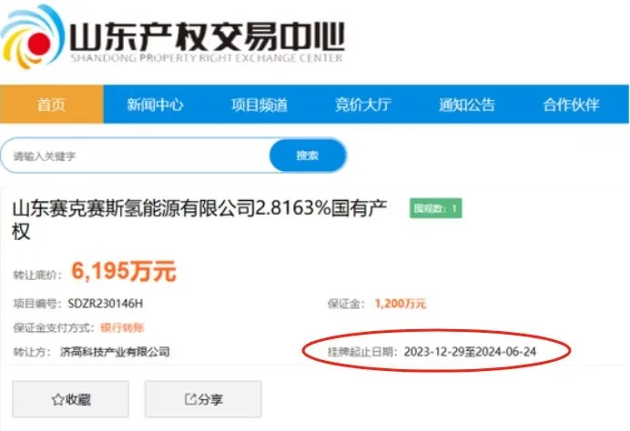 山东赛克赛斯氢能源有限公司2.8163%国有产权