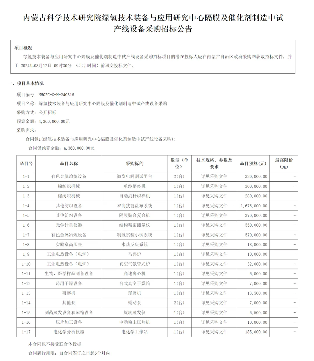 436万！内蒙采购隔膜及催化剂制造中试产线设备