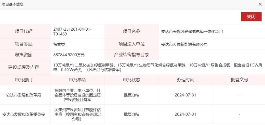 安达市天楹风光储氢氨醇一体化项目