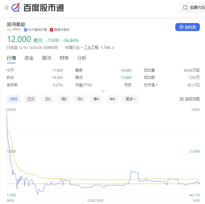 吃惊！国鸿氢能，暴跌40% 